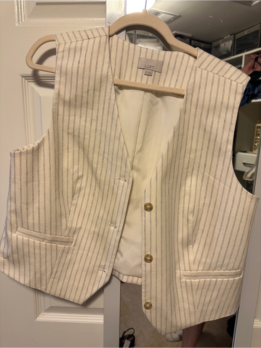 NWOT LOFT Women's Cream Pinstripe Vest